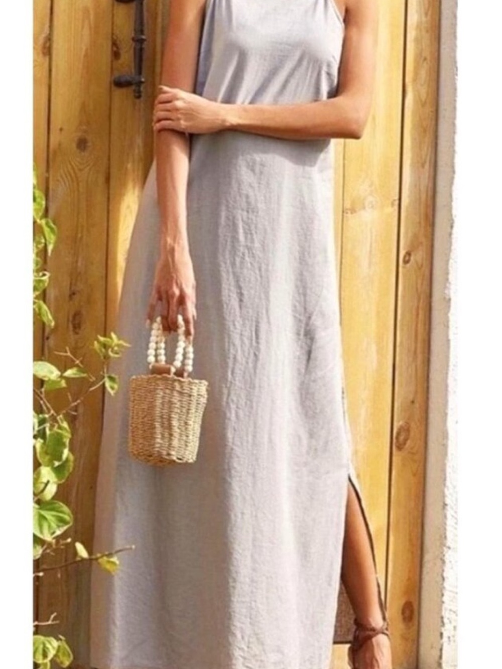 LAURA BIANCHI 100% LINEN SLIP DRESS SPAGHETTI STRAP BEIGE ITALY Size Small